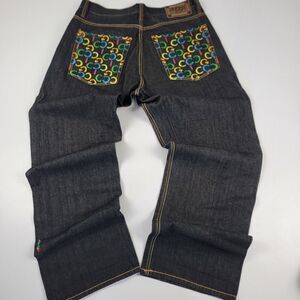 Vtg‎ Y2K Coogi Sweater Pattern Embroidered Denim Baggy Wide Leg Jeans Mens 38x34